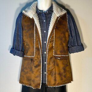 Wooly Bully Wear SZM Brown distressed suede vest sherpa lined boho western retro